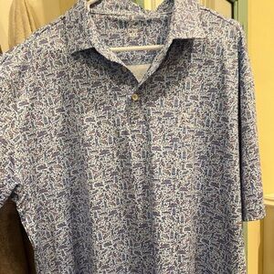 Rhoback Blue and White Patterned Polo Shirt